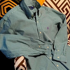 Ralph Lauren Long Sleeved Green and White and Purple Button Down